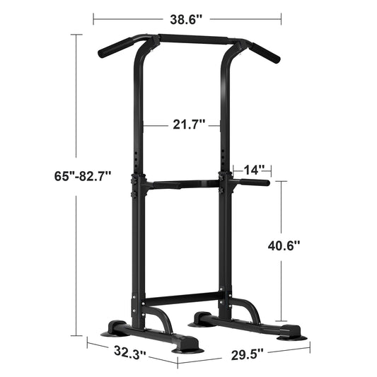 SogesHome Power Tower Pull Up Bar and Dip Station, Height Adjustable Dip Stand Exercise Machine for Home Gym, Multi-Functional Free Standing Strength Training Fitness Workout Station, Black