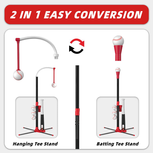 Wee Wonders 3-in-1 T Ball Set - Adjustable Height, Hanging Tee Ball Set with Automatic Pitching Machine/6 Balls/Retractable Bat, TBall Stand Suit for Outdoor, Sport Toys Gifts for Kids Boys Age 3+