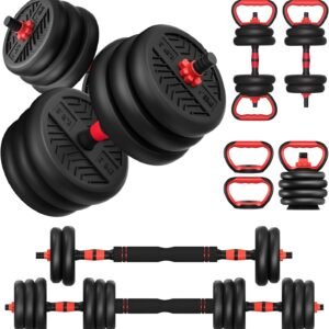Adjustable Dumbbell, 20/30/40/60/80lbs Dumbbells Set, 4-in-1 Free Weights for Women/Men Workout Equipment Used as Barbell/Kettlebells/Push up Stand for Home Gym