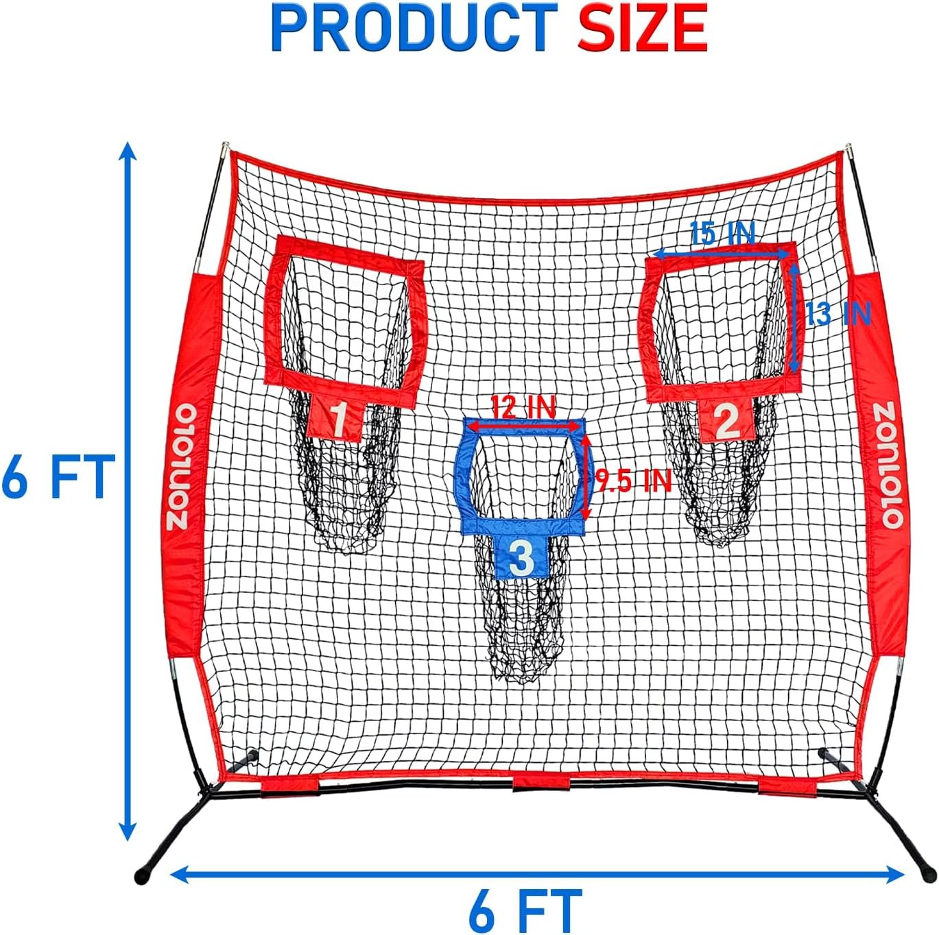 Zonlolo 6x6ft Football Training Net, Football Throwing Net with 3 Target Pockets, Portable QB Throwing Practice Equipment with Small Carry Bag,Most Suitable for Kids