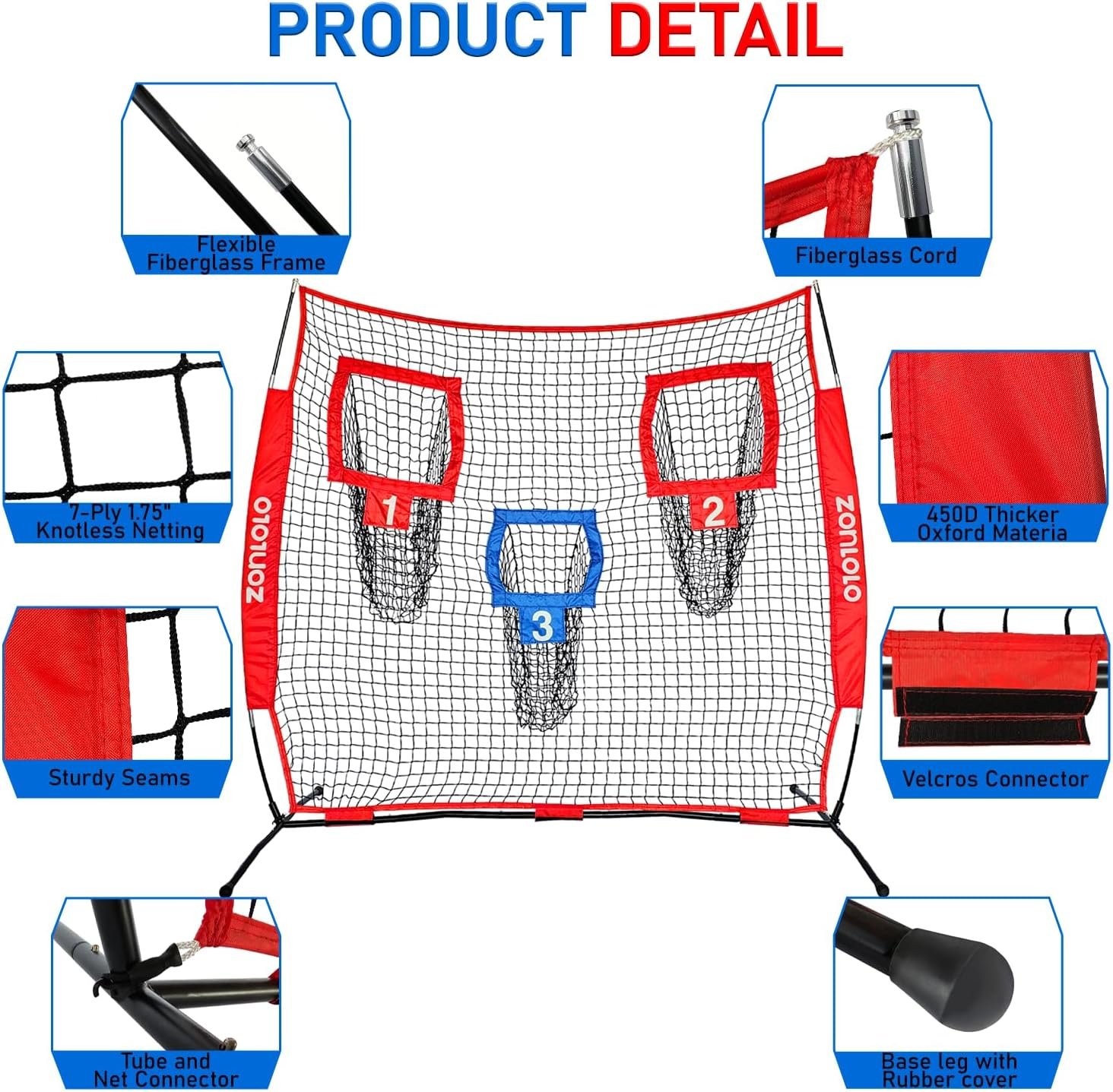 Zonlolo 6x6ft Football Training Net, Football Throwing Net with 3 Target Pockets, Portable QB Throwing Practice Equipment with Small Carry Bag,Most Suitable for Kids